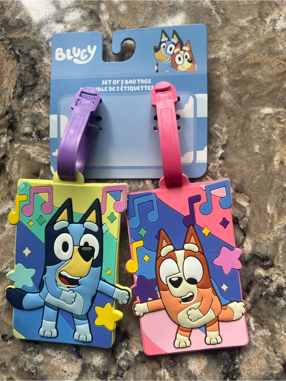 Bluey-Kids Silicone Bag Tags – Set of 2 (Purple & Pink)